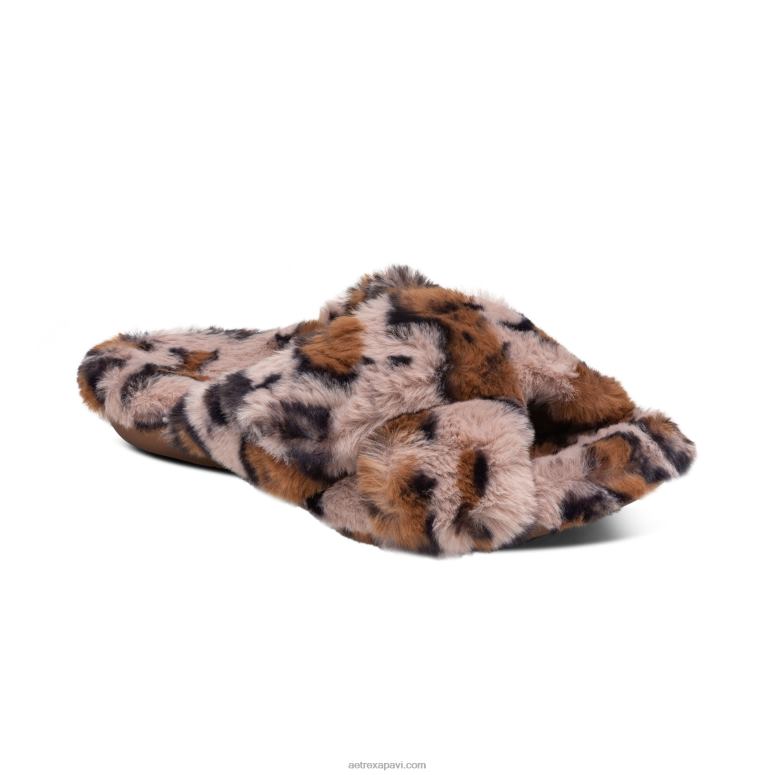 sievietes Aetrex penelope regulējamas mākslīgās kažokādas čības P0H0D212 leopards