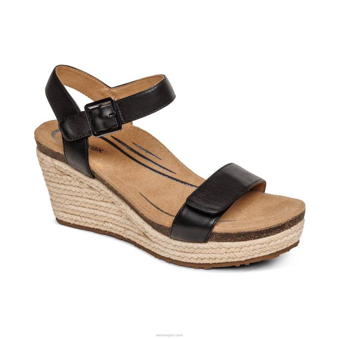 sievietes Aetrex Sidnejas ceturkšņa siksna espadrille ķīlis LHF6277 melna āda