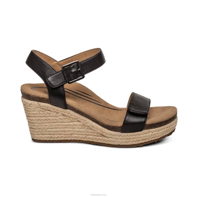 sievietes Aetrex Sidnejas ceturkšņa siksna espadrille ķīlis LHF6277 melna āda