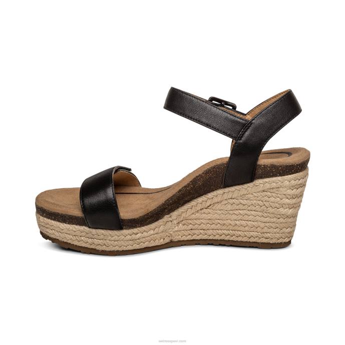 sievietes Aetrex Sidnejas ceturkšņa siksna espadrille ķīlis LHF6277 melna āda