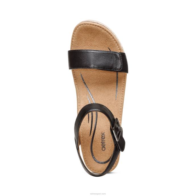 sievietes Aetrex Sidnejas ceturkšņa siksna espadrille ķīlis LHF6277 melna āda