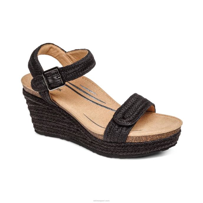 sievietes Aetrex Sidnejas ceturkšņa siksna espadrille ķīlis LHF6279 melnā džuta