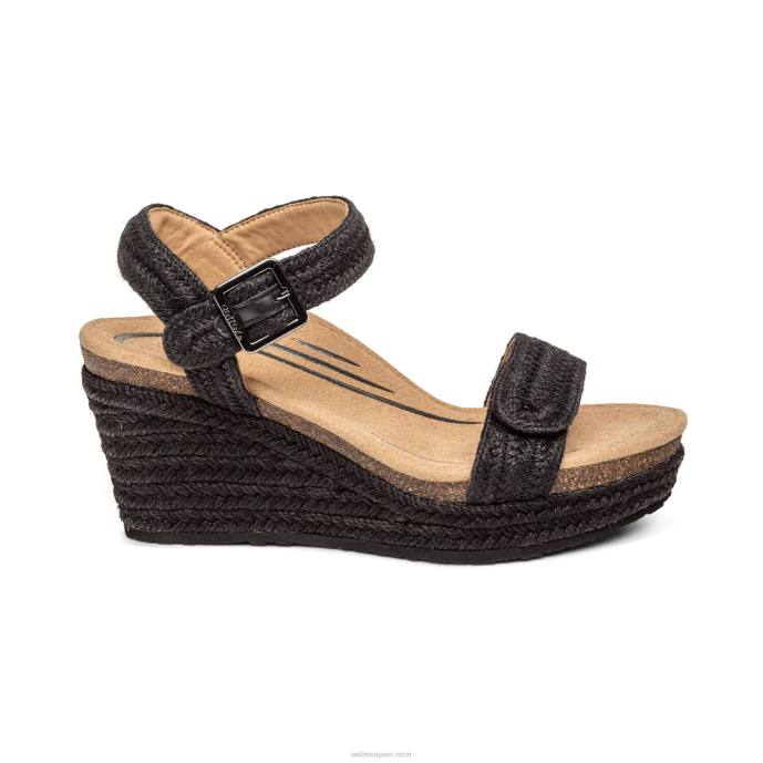 sievietes Aetrex Sidnejas ceturkšņa siksna espadrille ķīlis LHF6279 melnā džuta