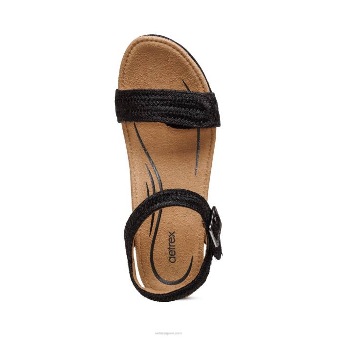 sievietes Aetrex Sidnejas ceturkšņa siksna espadrille ķīlis LHF6279 melnā džuta