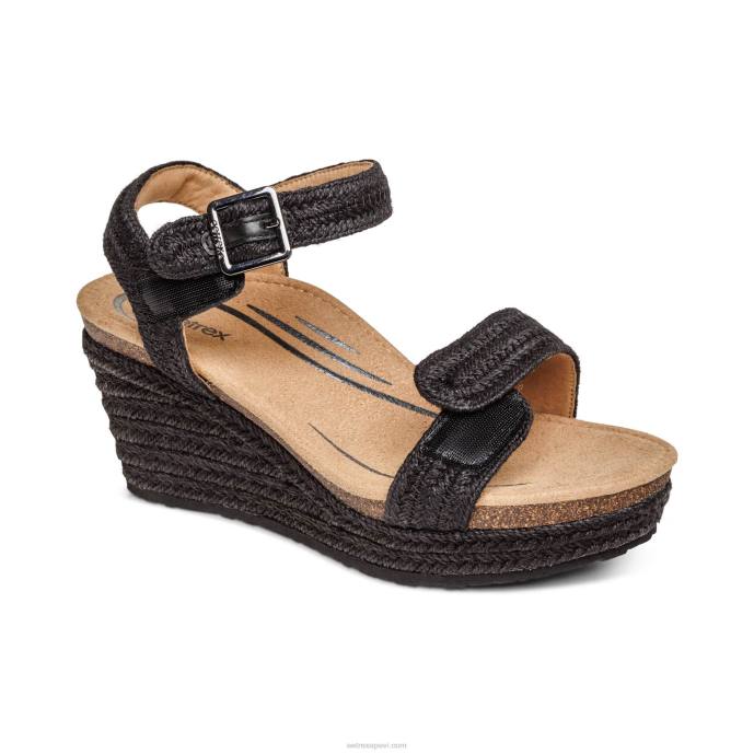 sievietes Aetrex Sidnejas ceturkšņa siksna espadrille ķīlis LHF6279 melnā džuta