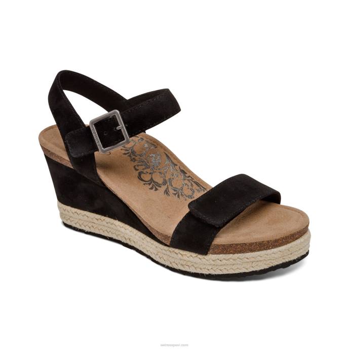 sievietes Aetrex Sidnejas ceturkšņa siksna espadrille ķīlis LHF69 melns