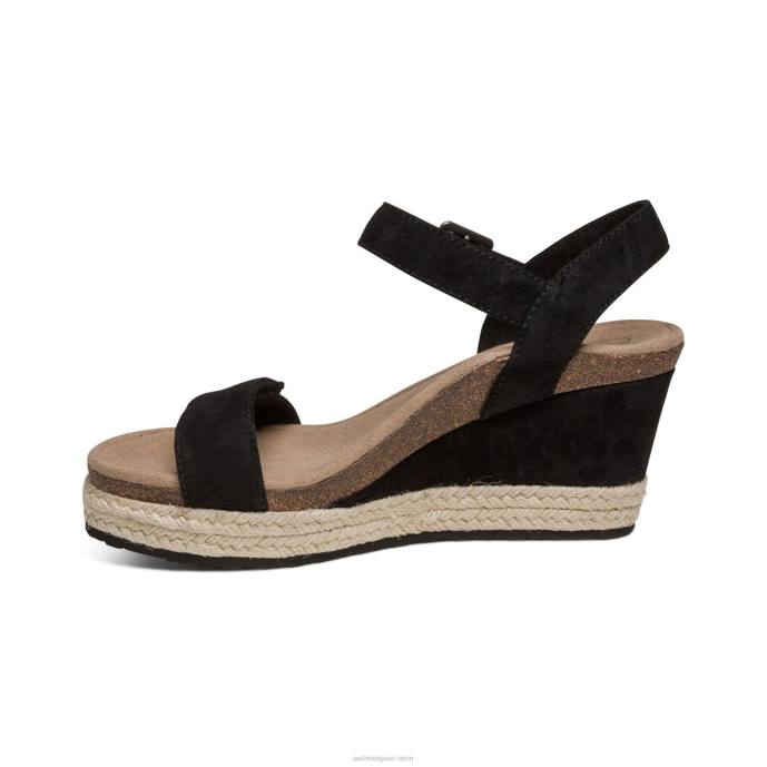 sievietes Aetrex Sidnejas ceturkšņa siksna espadrille ķīlis LHF69 melns