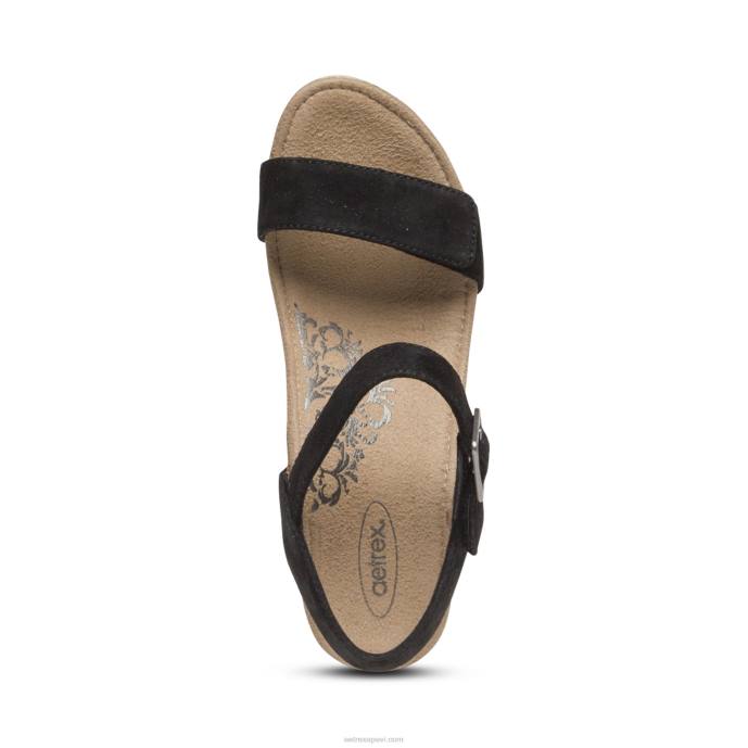 sievietes Aetrex Sidnejas ceturkšņa siksna espadrille ķīlis LHF69 melns