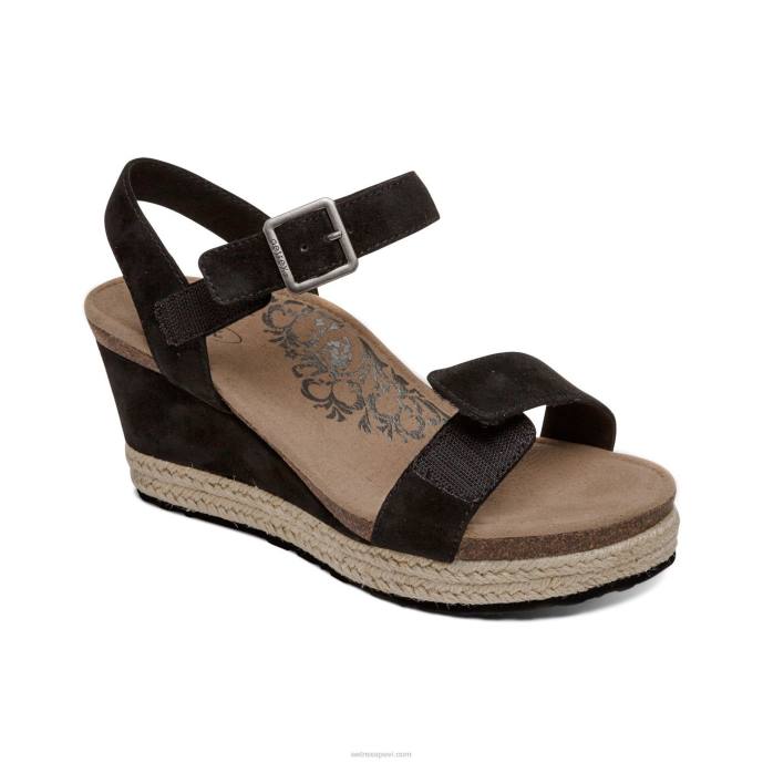 sievietes Aetrex Sidnejas ceturkšņa siksna espadrille ķīlis LHF69 melns