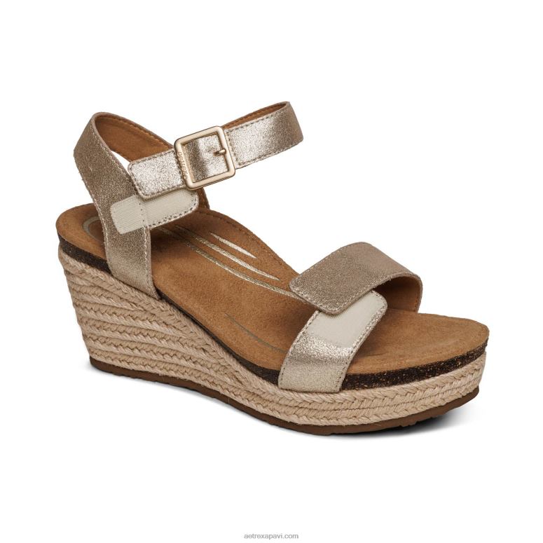 sievietes Aetrex Sidnejas ceturkšņa siksna espadrille ķīlis P0H0D275 šampanietis