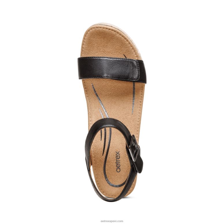 sievietes Aetrex Sidnejas ceturkšņa siksna espadrille ķīlis P0H0D277 melna āda