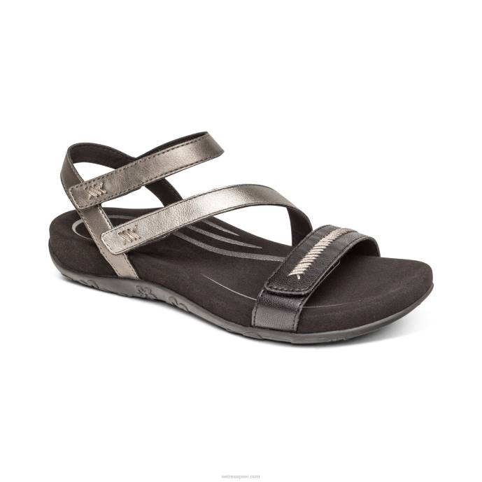 sievietes Aetrex Gabby regulējamas ceturtdaļas siksnas sandales LHF6308 melns multi