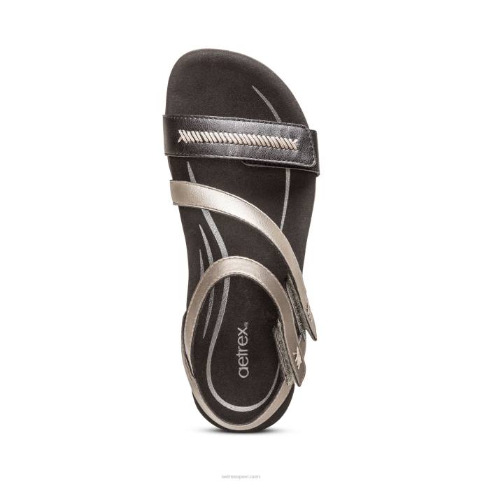 sievietes Aetrex Gabby regulējamas ceturtdaļas siksnas sandales LHF6308 melns multi