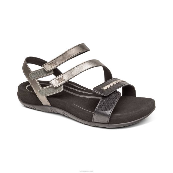 sievietes Aetrex Gabby regulējamas ceturtdaļas siksnas sandales LHF6308 melns multi