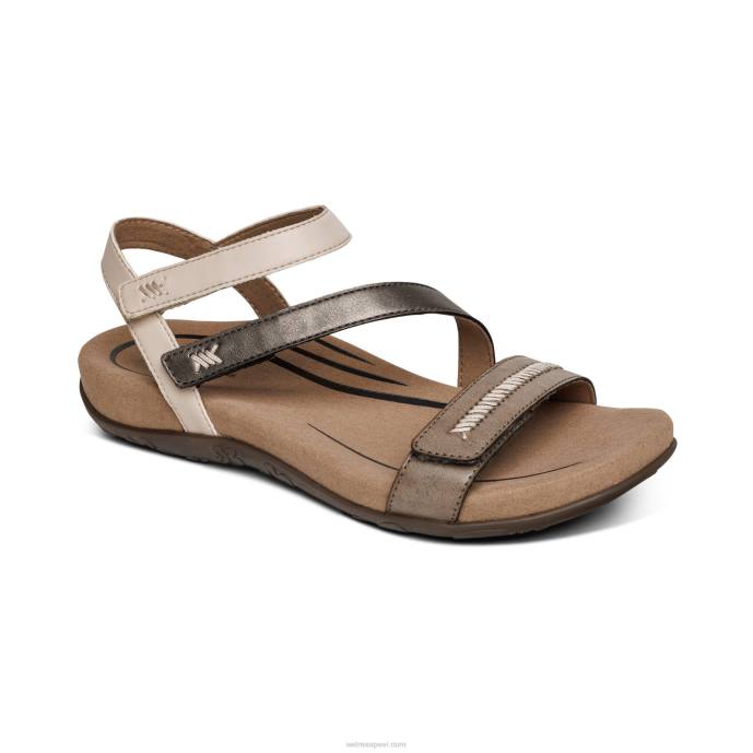sievietes Aetrex Gabby regulējamas ceturtdaļas siksnas sandales LHF6309 akmens multi