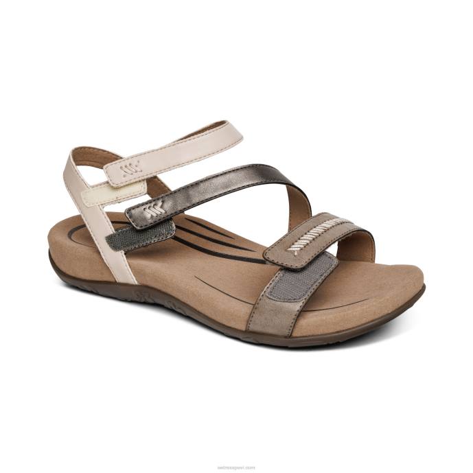 sievietes Aetrex Gabby regulējamas ceturtdaļas siksnas sandales LHF6309 akmens multi