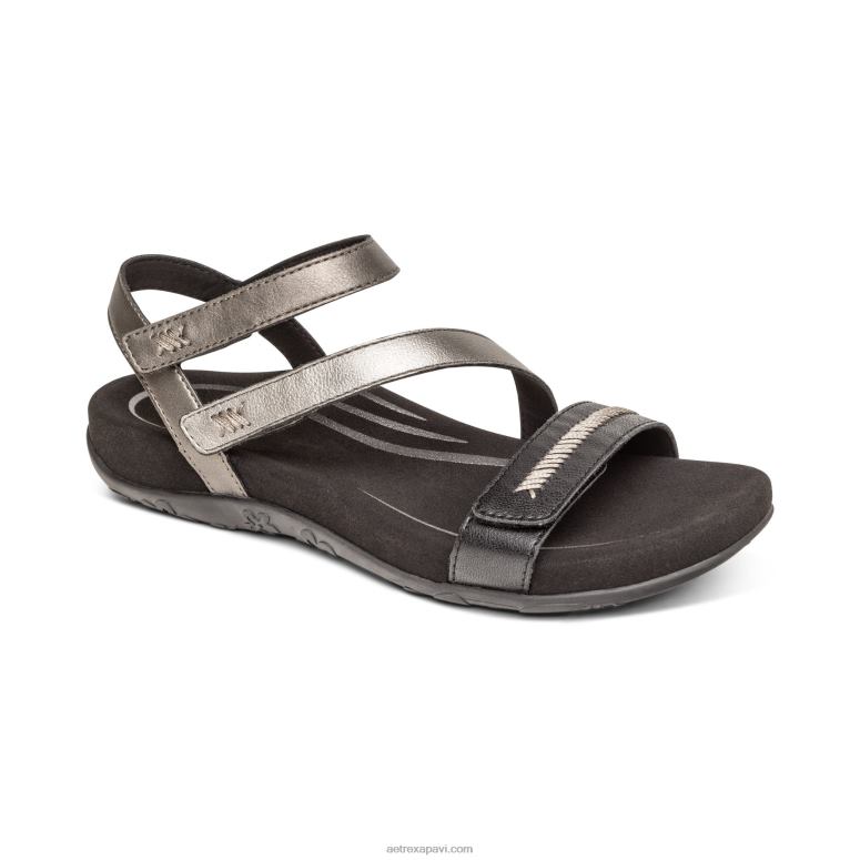 sievietes Aetrex Gabby regulējamas ceturtdaļas siksnas sandales P0H0D308 melns multi