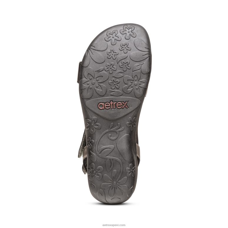 sievietes Aetrex Gabby regulējamas ceturtdaļas siksnas sandales P0H0D308 melns multi