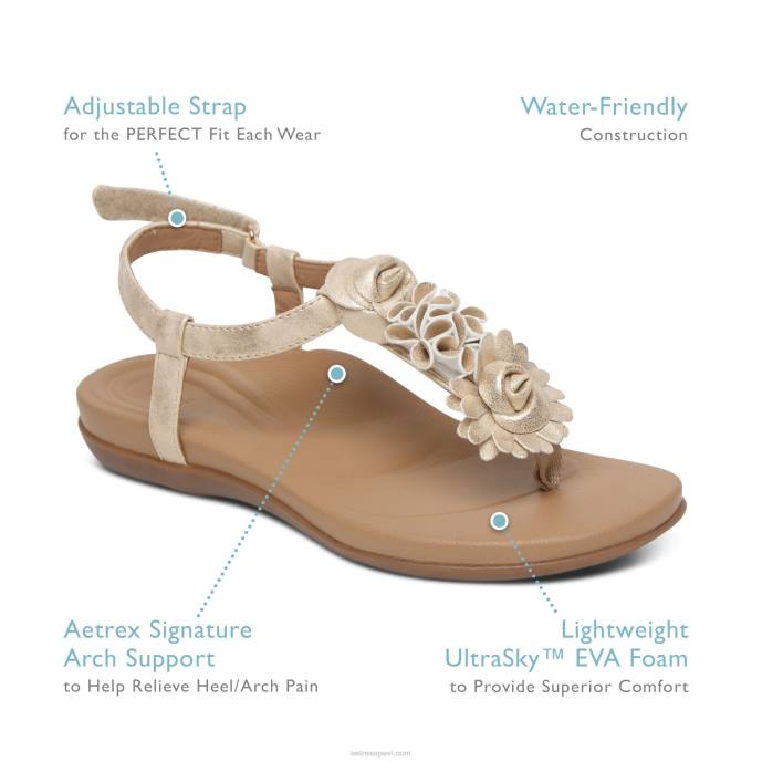 sievietes Aetrex charli string sandales LHF6137 šampanietis