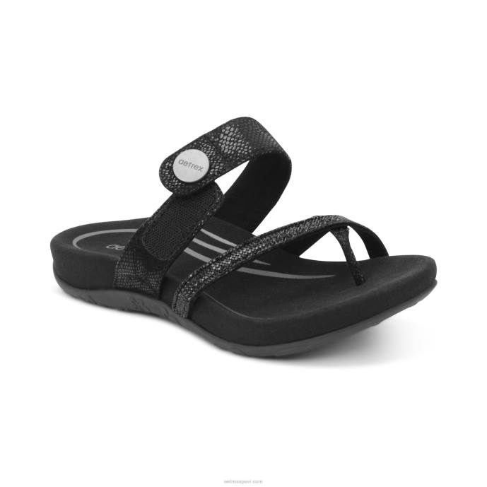 sievietes Aetrex izzy regulējamas bīdāmās sandales LHF6109 melns dzirksts