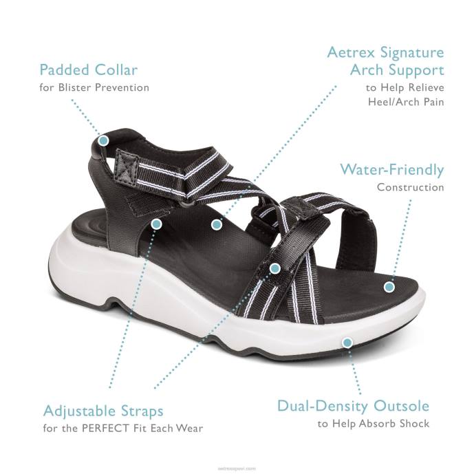 sievietes Aetrex marz regulējamas sporta sandales LHF6294 melns